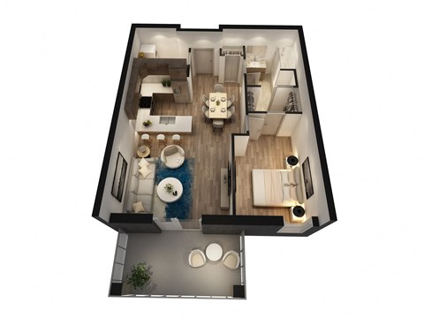 Floor plan for 1 bed, 1 bath, 795 sqft